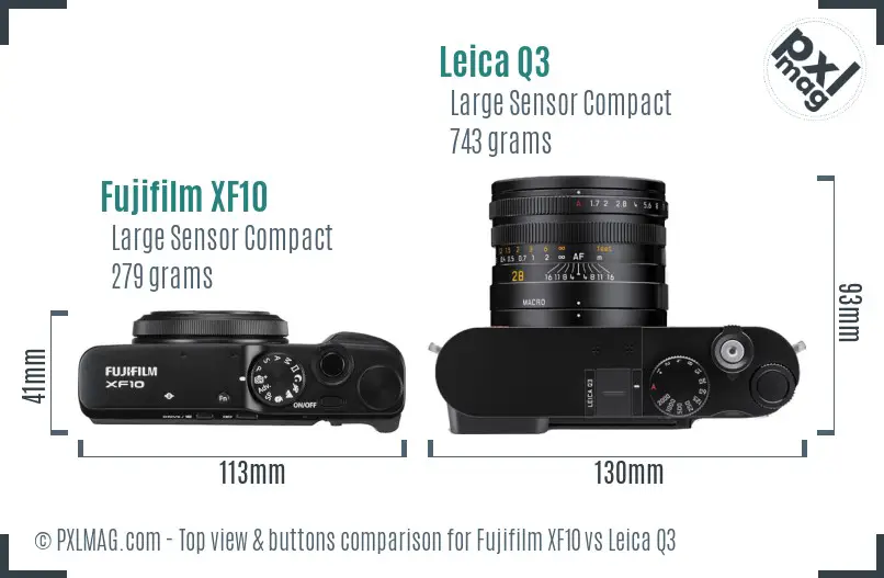 Fujifilm XF10 vs Leica Q3 top view buttons comparison