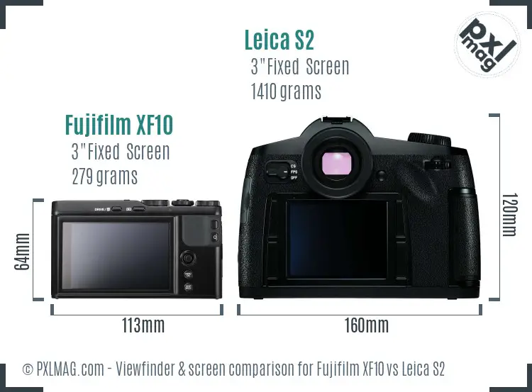 Fujifilm XF10 vs Leica S2 Screen and Viewfinder comparison