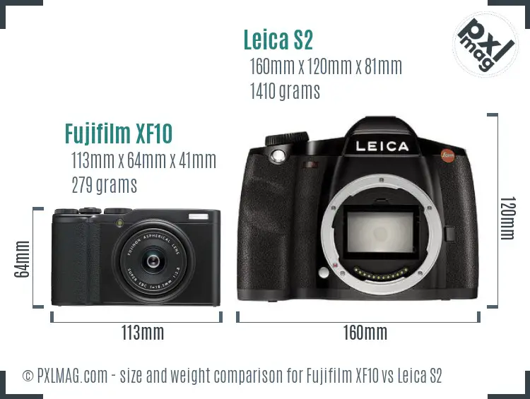 Fujifilm XF10 vs Leica S2 size comparison