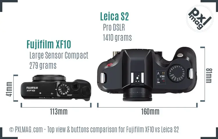 Fujifilm XF10 vs Leica S2 top view buttons comparison
