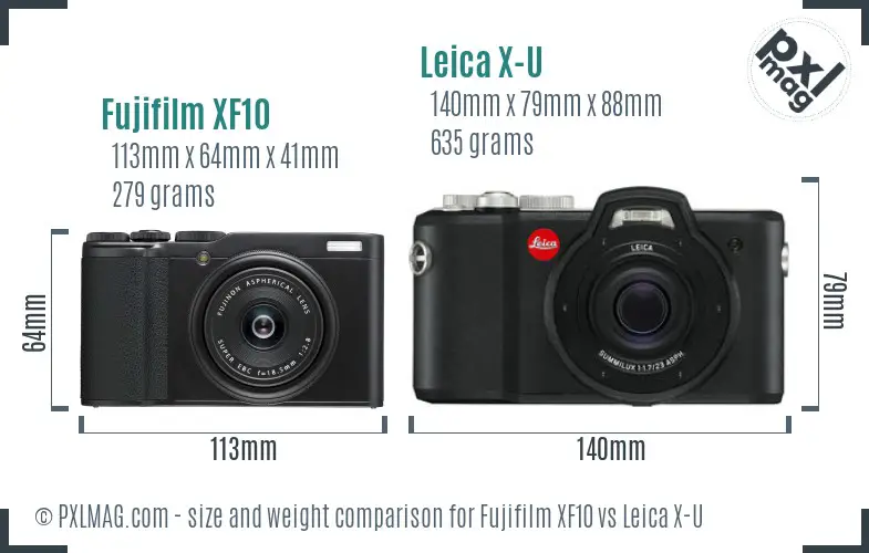 Fujifilm XF10 vs Leica X-U size comparison