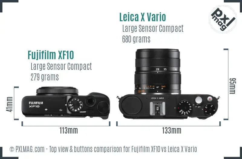 Fujifilm XF10 vs Leica X Vario top view buttons comparison