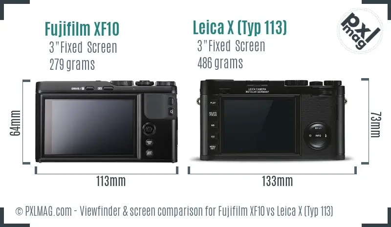 Fujifilm XF10 vs Leica X (Typ 113) Screen and Viewfinder comparison
