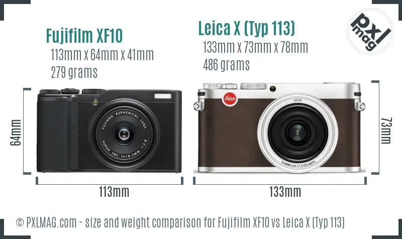Fujifilm XF10 vs Leica X (Typ 113) size comparison