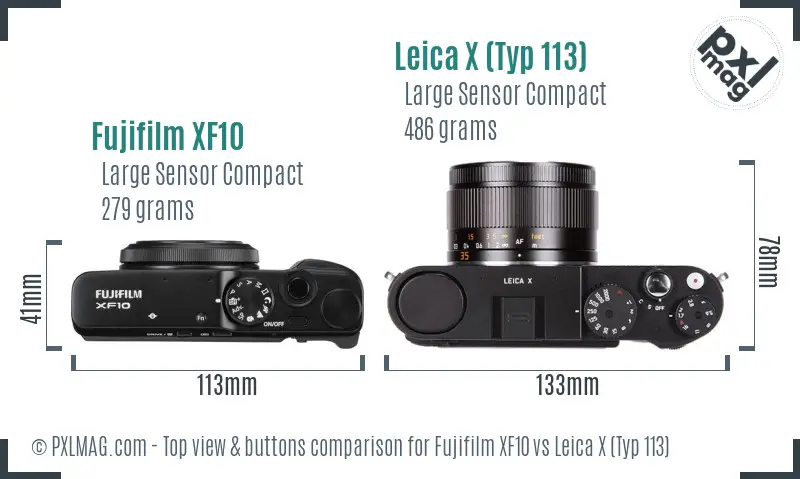 Fujifilm XF10 vs Leica X (Typ 113) top view buttons comparison