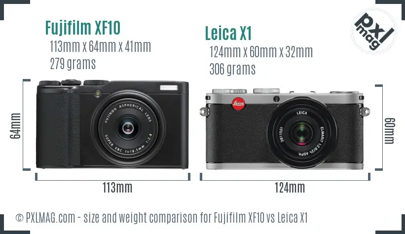 Fujifilm XF10 vs Leica X1 size comparison