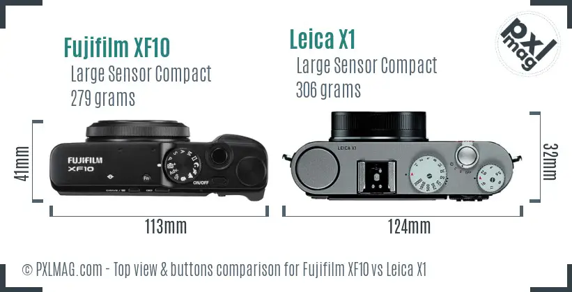 Fujifilm XF10 vs Leica X1 top view buttons comparison