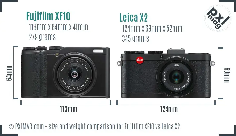 Fujifilm XF10 vs Leica X2 size comparison