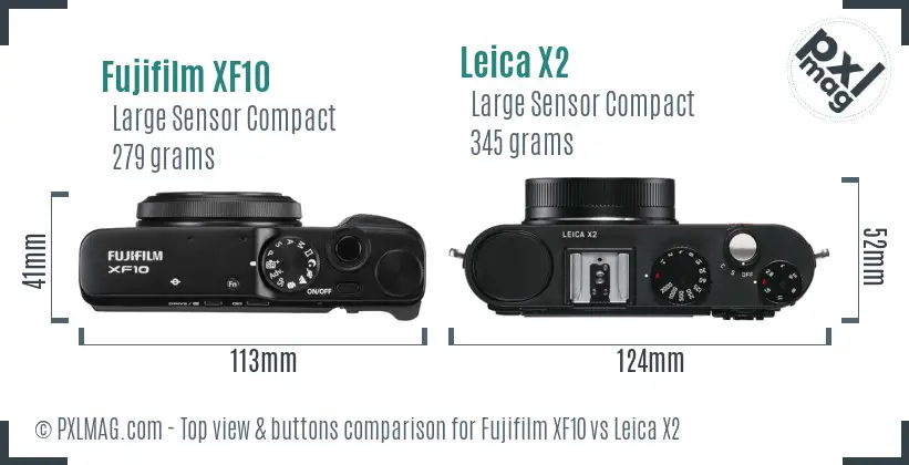 Fujifilm XF10 vs Leica X2 top view buttons comparison