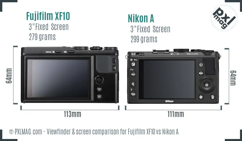 Fujifilm XF10 vs Nikon A Screen and Viewfinder comparison