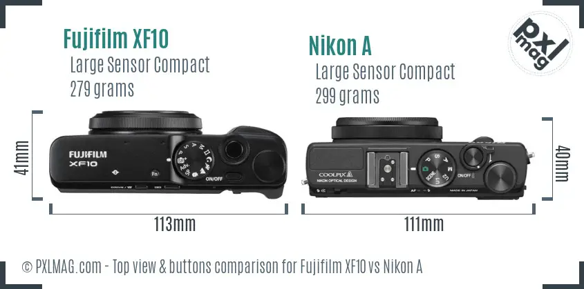 Fujifilm XF10 vs Nikon A top view buttons comparison