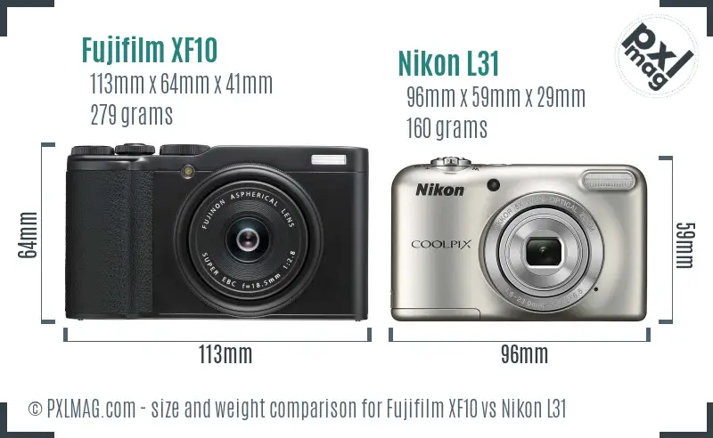 Fujifilm XF10 vs Nikon L31 size comparison