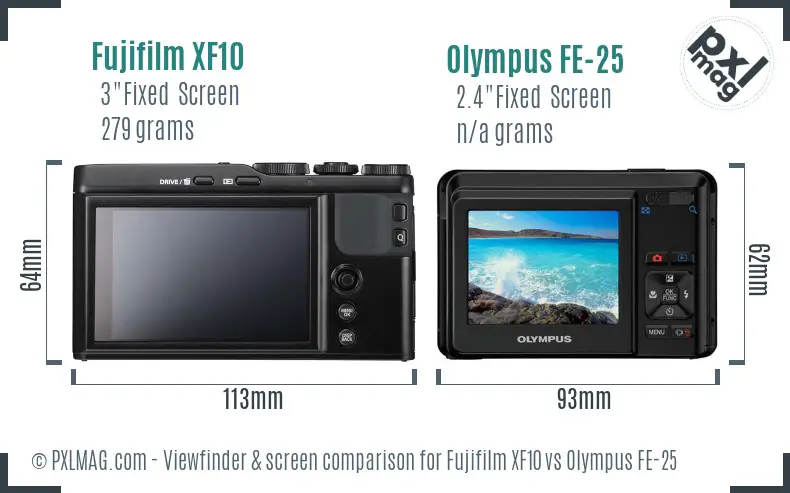 Fujifilm XF10 vs Olympus FE-25 Screen and Viewfinder comparison