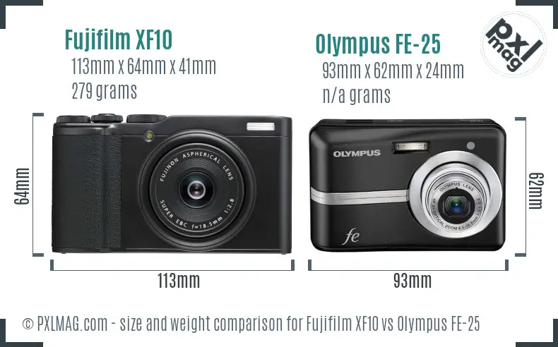 Fujifilm XF10 vs Olympus FE-25 size comparison