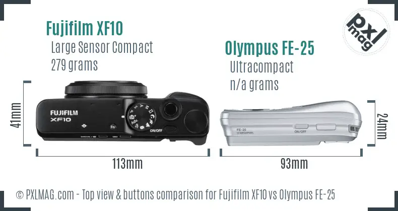 Fujifilm XF10 vs Olympus FE-25 top view buttons comparison