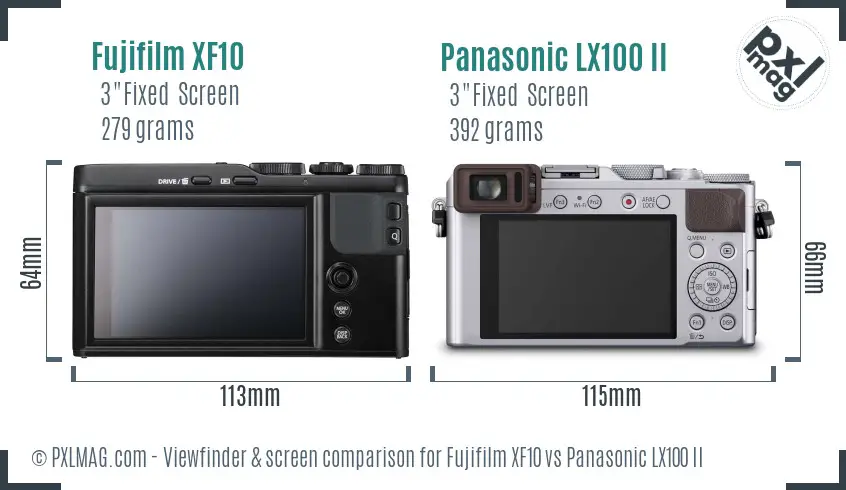 Fujifilm XF10 vs Panasonic LX100 II Screen and Viewfinder comparison