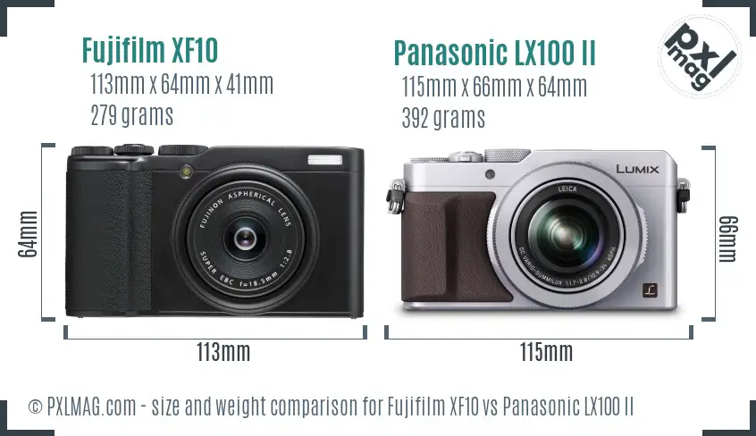 Fujifilm XF10 vs Panasonic LX100 II size comparison