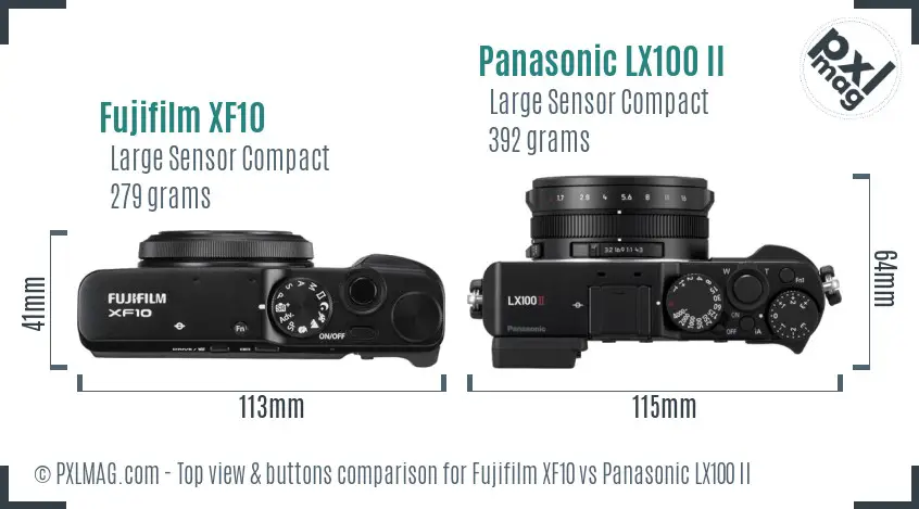 Fujifilm XF10 vs Panasonic LX100 II top view buttons comparison