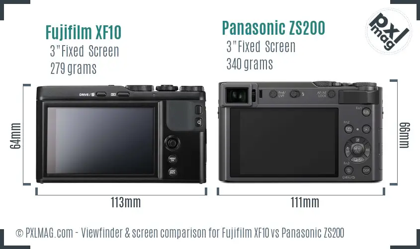 Fujifilm XF10 vs Panasonic ZS200 Screen and Viewfinder comparison