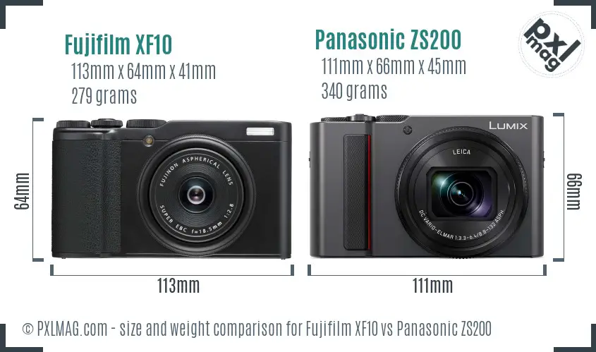 Fujifilm XF10 vs Panasonic ZS200 size comparison