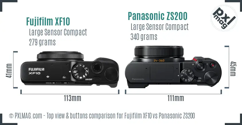 Fujifilm XF10 vs Panasonic ZS200 top view buttons comparison