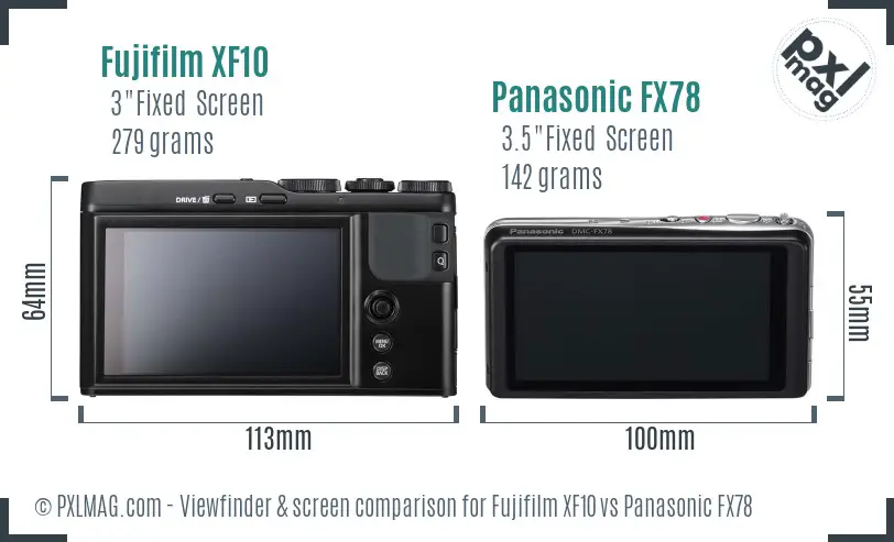 Fujifilm XF10 vs Panasonic FX78 Screen and Viewfinder comparison