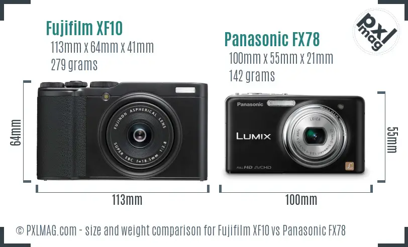 Fujifilm XF10 vs Panasonic FX78 size comparison