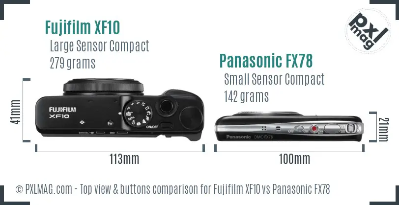Fujifilm XF10 vs Panasonic FX78 top view buttons comparison