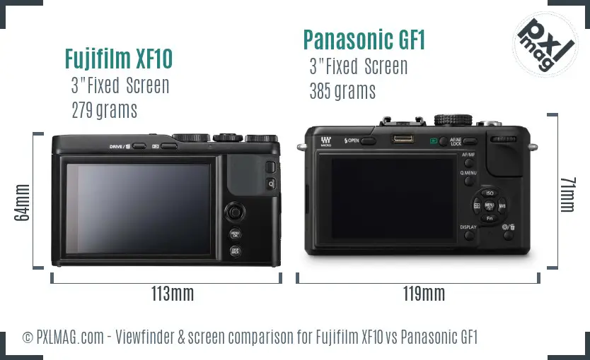 Fujifilm XF10 vs Panasonic GF1 Screen and Viewfinder comparison