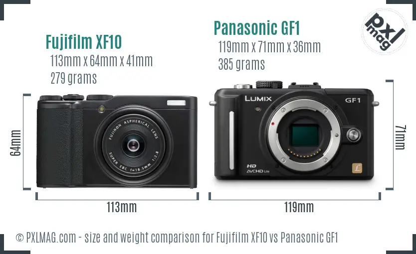 Fujifilm XF10 vs Panasonic GF1 size comparison