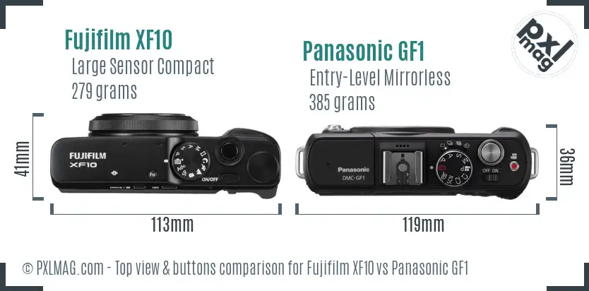 Fujifilm XF10 vs Panasonic GF1 top view buttons comparison