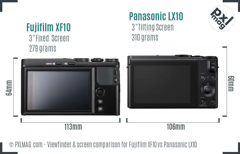 Fujifilm XF10 vs Panasonic LX10 Screen and Viewfinder comparison