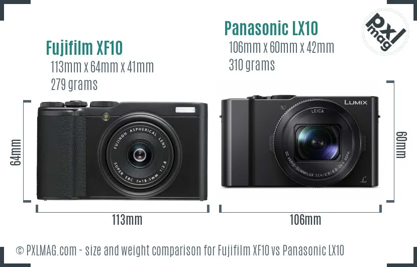 Fujifilm XF10 vs Panasonic LX10 size comparison