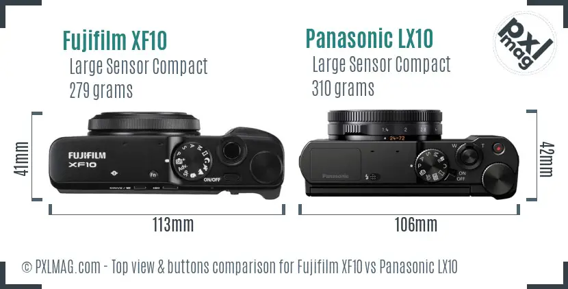 Fujifilm XF10 vs Panasonic LX10 top view buttons comparison