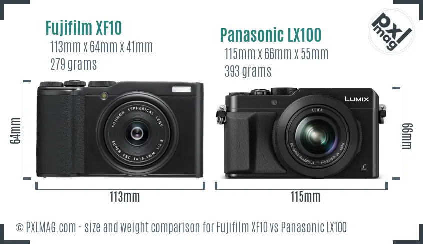 Fujifilm XF10 vs Panasonic LX100 size comparison