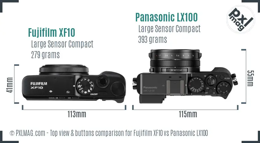 Fujifilm XF10 vs Panasonic LX100 top view buttons comparison