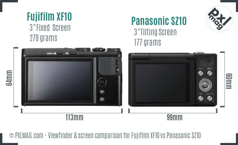 Fujifilm XF10 vs Panasonic SZ10 Screen and Viewfinder comparison