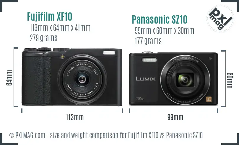 Fujifilm XF10 vs Panasonic SZ10 size comparison