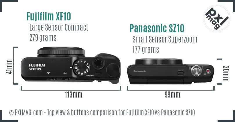 Fujifilm XF10 vs Panasonic SZ10 top view buttons comparison