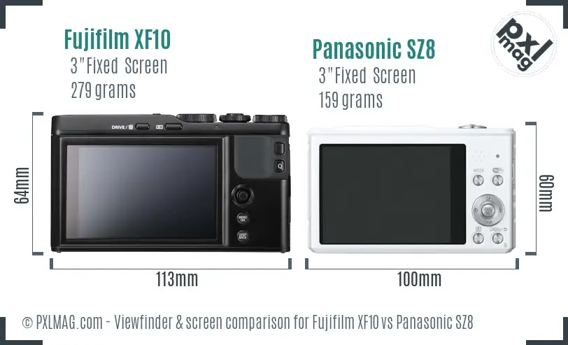 Fujifilm XF10 vs Panasonic SZ8 Screen and Viewfinder comparison