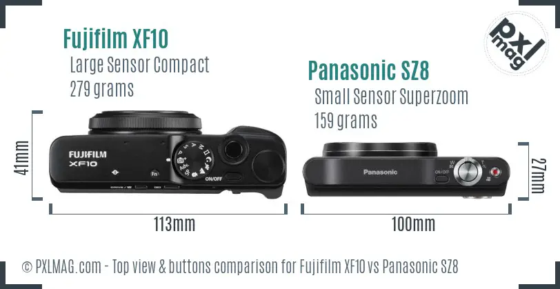 Fujifilm XF10 vs Panasonic SZ8 top view buttons comparison