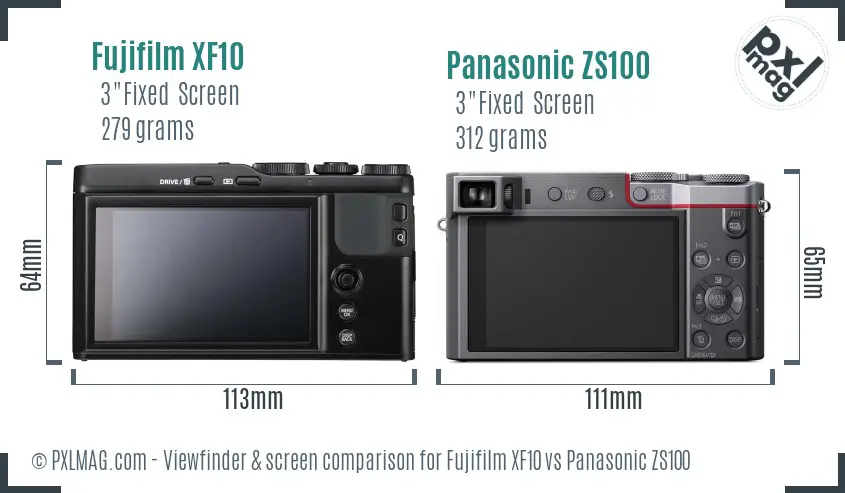 Fujifilm XF10 vs Panasonic ZS100 Screen and Viewfinder comparison
