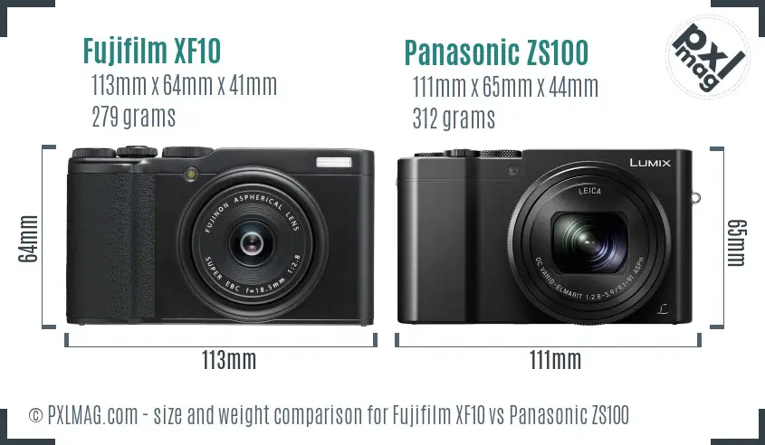 Fujifilm XF10 vs Panasonic ZS100 size comparison