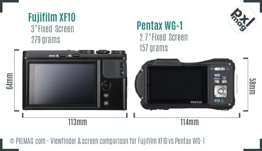 Fujifilm XF10 vs Pentax WG-1 Screen and Viewfinder comparison