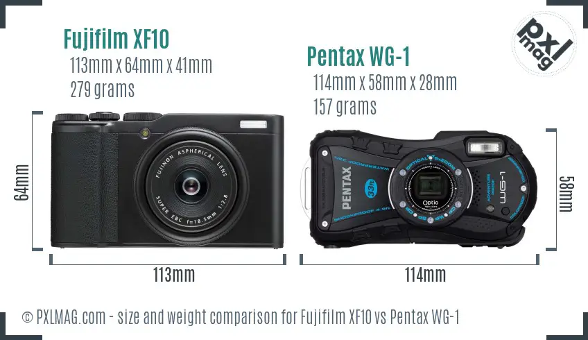 Fujifilm XF10 vs Pentax WG-1 size comparison