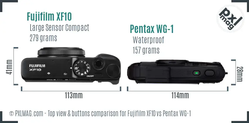 Fujifilm XF10 vs Pentax WG-1 top view buttons comparison