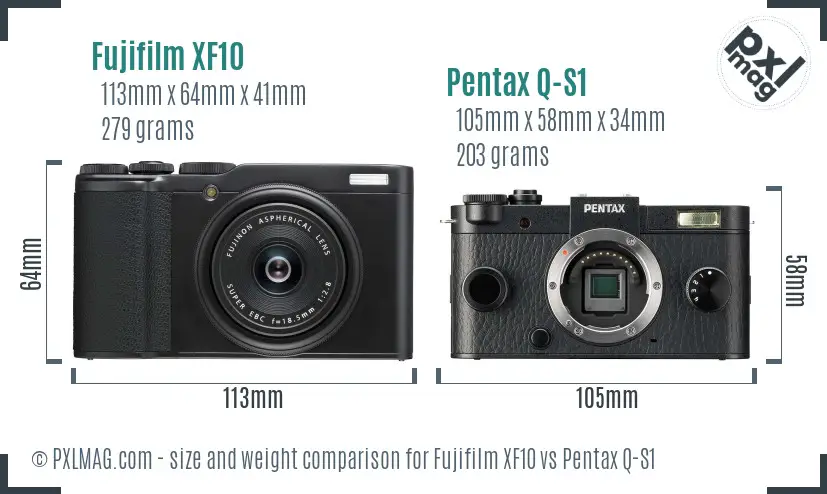Fujifilm XF10 vs Pentax Q-S1 size comparison