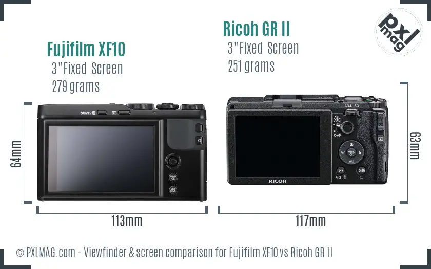 Fujifilm XF10 vs Ricoh GR II Screen and Viewfinder comparison