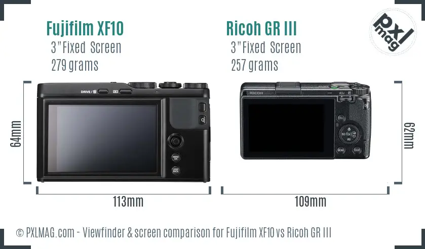 Fujifilm XF10 vs Ricoh GR III Screen and Viewfinder comparison