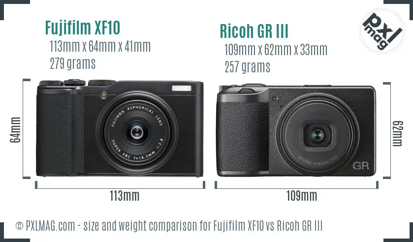 Fujifilm XF10 vs Ricoh GR III size comparison